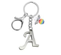 Portachiavi per uomini e donne, portachiavi in metallo con lettere dell'alfabeto personalizzate con ciondolo a forma di angelo, regalo di amicizia, portachiavi e portachiavi, regalo per il 18° (A)