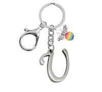 Portachiavi per uomini e donne, portachiavi in metallo con lettere dell'alfabeto personalizzate con ciondolo a forma di angelo, regalo di amicizia, portachiavi e portachiavi, regalo per il 18° (U)