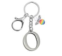 Portachiavi per uomini e donne, portachiavi in metallo con lettere dell'alfabeto personalizzate con ciondolo a forma di angelo, regalo di amicizia, portachiavi e portachiavi, regalo per il 18° (O)
