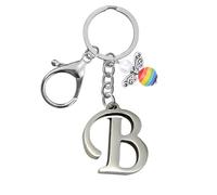 Portachiavi per uomini e donne, portachiavi in metallo con lettere dell'alfabeto personalizzate con ciondolo a forma di angelo, regalo di amicizia, portachiavi e portachiavi, regalo per il 18° (B)