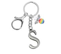 Portachiavi per uomini e donne, portachiavi in metallo con lettere dell'alfabeto personalizzate con ciondolo a forma di angelo, regalo di amicizia, portachiavi e portachiavi, regalo per il 18° (S)