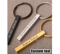 Portachiavi personalizzato con barra delle coordinate 3D verticale, portachiavi con messaggio segreto, regalo personalizzato per il fidanzato/la fidanzata nero,oro,argentoAcciaio inossidabile