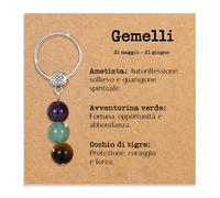 Portachiavi personalizzato con cristalli naturali, idea regalo Segni zodiacali Gadget con pietre curative regali per lui uomo per lei donna. Cristalli curativi con dedica speciale (Gemelli)