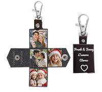 Portachiavi Personalizzato con Foto e Nome Incisa - Stampa 3/4/10 Foto, Porta Foto in Pelle, Portachiavi Coppia, Regalo Fidanzato, Regali per Lui, Regalo Anniversario per Lui, Regali Natale (4 Foto)