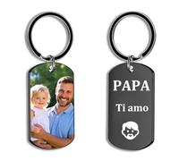 Portachiavi Personalizzato con Foto e Testo Inciso, Portachiavi Festa del Papa, Portachiavi Papà, Regalo Festa del Papà, Festa del Papa Idee Regalo, Portachiavi Uomo per Papà Marito (B: Nero)