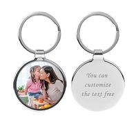 Portachiavi Personalizzato con Foto e Testo, Inciso Regali Personalizzati per Uomo e Donne, Ideali per Festa della mamma, Festa del papà, San Valentino, anniversari, Natale (Rotondo)