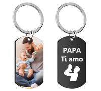 Portachiavi personalizzato con foto e testo, portachiavi personalizzati per festa del papà e festa della mamma, regalo personalizzato per lui su Natale, San Valentino (Nero)