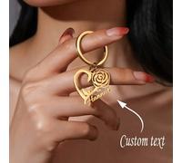 Portachiavi personalizzato con motivo a rosa, motivo floreale a forma di cuore in acciaio inossidabile, accessori di moda per borse da donna, regali per la Festa della Mamma e il Ringraziamento Colora