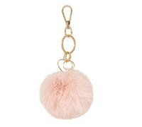 Portachiavi pompon in pelliccia ecologica rosa con ciondoli dorati