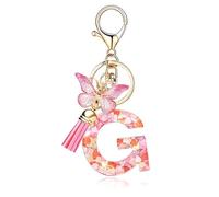 Portachiavi,Portachiavi con Lettera Ragazza Portachiavi Donna con Iniziale G Lettera Ciondolo Portachiavi Alfabeto Keyring Charm con Ciondolo a Forma Nappe Farfalla
