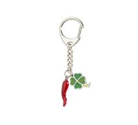 Portachiavi Portafortuna Corno Rosso Napoletano e Quadrifoglio - Made in Italy - Smaltato a Mano