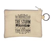 Portachiavi portamonete con scritta in inglese "They Whispered to Her You Cannot Withstand The Storm", beige