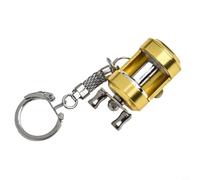 Portachiavi portatile in lega con ciondolo a forma di mulinello da pesca, con manico mobile, adatto per attrezzatura da pesca all'aperto, inclusa la pesca su ghiaccio e roccia (B)