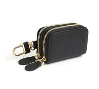 Portachiavi portatile in pelle con 2 cerniere, portachiavi multifunzione per chiavi dell'auto | Borsa portachiavi e organizer, Nero , Mini, 1