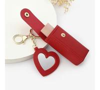 Portachiavi portatile in pelle PU con ciondolo a forma di cuore specchio elegante custodia compatta per rossetto per borsa accessori funzionali