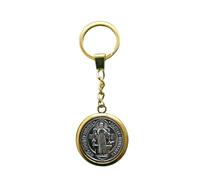 Portachiavi Religioso San Benedetto in Metallo | Colore Argento e Oro | Simbolo di Protezione e Benedizione | Regalo Cattolico Giubileo 2025, Cresime e Comunioni | Confezione Elegante