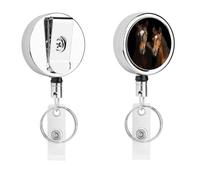 Portachiavi retrattile con due cavalli in piedi su sfondo nero, grazioso porta badge infermieristico con robusta clip a coccodrillo, portachiavi per infermieri, insegnanti, ufficio, lavoro, donne