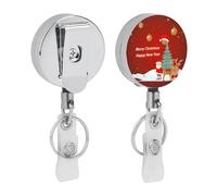 Portachiavi retrattile con scritta "Merry Christmas and Happy New Year" con robusta clip a coccodrillo, grazioso porta badge infermieristico, portachiavi per impiegati, insegnanti, donne, regali
