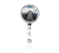 Portachiavi retrattile in metallo con clip da cintura Porta badge in legno vecchio molo sopra l'acqua calma Heavy Duty porta lotto porta nome ID badge clip per impiegati dottori infermieri ID badge