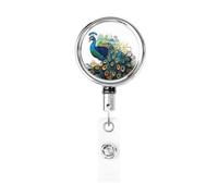 Portachiavi retrattile in metallo con clip da cintura Porta badge modello pavone resistente supporto per lotti nome ID badge clip per ufficio, medico, infermiera, bobina per badge identificativo