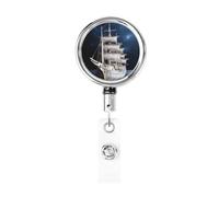 Portachiavi retrattile in metallo con clip da cintura Porta badge vintage nautico bianco nave resistente porta lotto nome ID badge clip per impiegati dottori infermieri ID badge bobina