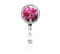 Portachiavi retrattile in metallo con clip da cintura, supporto per badge, fiori di giglio, resistente, clip per badge identificativo, per impiegati, dottori, infermieri, bobina per badge