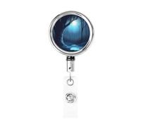 Portachiavi retrattile in metallo con clip per cintura, porta badge alberi nella notte, resistente, per badge identificativo, per impiegati, dottori, infermieri, badge identificativi