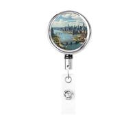 Portachiavi retrattile in metallo con clip per cintura, porta badge con vista sull'attico di New York Manhattan, resistente, per badge identificativo, per impiegati, medici, infermieri, badge