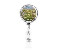 Portachiavi retrattile in metallo con clip per cintura, supporto per badge con fiori di prato primaverile, resistente, porta badge identificativo, per impiegati, dottori, infermieri, badge