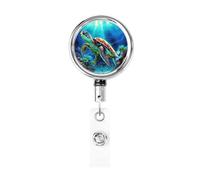 Portachiavi retrattile in metallo con clip per cintura, tartarughe marine, pittura a diamante, resistente, porta badge identificativo, per impiegati, dottori, infermieri, badge identificativi
