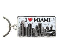 Portachiavi rettangolare in metallo Miami White Skyline 5,7 x 3,2 cm, Multicolore, 2.25" X 1.25"