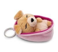 Portachiavi Sleeping Pets Cane marrone chiaro 8 cm cestino rosa