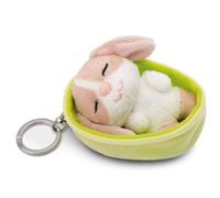 Portachiavi Sleeping Pets Coniglio cappuccino 8 cm cestino verde chiaro