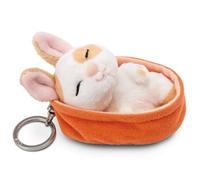 Portachiavi Sleeping Pets Coniglio caramello a pois 8 cm cestino pesca