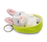 Portachiavi Sleeping Pets Coniglio grigio 8 cm cestino verde