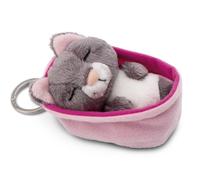 Portachiavi Sleeping Pets Gatto grigio 8 cm cestino rosa