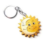 Portachiavi sole con luna in legno e metallo