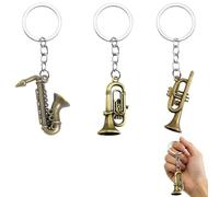 Portachiavi strumenti musicali mini metallo 3 pezzi sassofono tromba design creativo portachiavi donna accessorio moderno regalo compleanno uso quotidiano