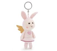 Portachiavi Tuo angelo custode coniglio con cuore 10cm rosa - Delizioso ciondolo in forma di animale in morbido peluche con anello per cordini e pendenti