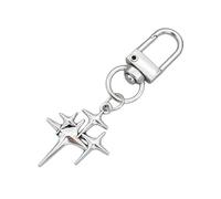 Portachiavi unico a quattro punte con stelle e lune, in lega robusta, alla moda, accessorio per borsa, per decorazione, portachiavi spirituale creativo, Argento, Taglia unica