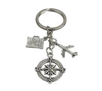 Portachiavi Viaggiatore con Valigia - Portachiavi da Viaggio con Aereo Passeggero, Rosa dei Venti o Bussola e Valigia da Viaggio - Accessorio per Viaggi o Viaggi - Portachiavi Unisex Uomo e Donna,