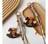 Portachiavi vintage a forma di cavallo a dondolo, in pelle PU e corda intrecciata, ciondolo staccabile per borse, zaini, chiavi d'auto, telefoni, stile Y2K carino e unico, accessorio fatto a mano, dec