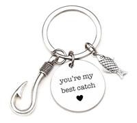 Portachiavi You're My Best Catch, con pesce affascinante e ami da pesca, piccolo regalo per amico, fidanzata, partner, innamorato, argento, Taglia unica