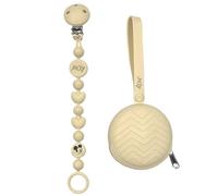 Portaciuccio, Portasucchietto IN SILICONE,Catenella portaciuccio personalizzata con nome BUBBLE BEIGE BABYJART,ULTRA LEGGERO,lavabile, sicura per il bambino,compatibile con ciuccio MAM e CHICCO!