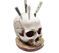 Portacoltelli a forma di teschio, portacoltelli a testa di morte, blocco di coltelli spaventosi di Halloween, supporto da cucina a forma di orrore, blocco di coltelli da cucina gotico per la