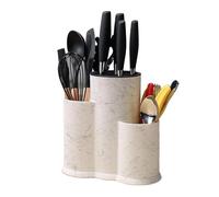 Portacoltelli da cucina, contenitore multiuso for posate, scatola cilindrica for coltelli, blocco for accessori(3 Holes White)