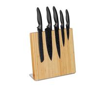 Relaxdays Portacoltelli Magnetico, Ceppo per Coltelli in bambù, Supporto Vuoto Universale, 27,5 x 28 x 12 cm, Naturale, Acciaio Inox