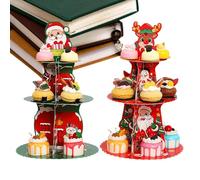 Portacupcake Natalizio, 2 Pezzi Alzata Per Cupcake A 3 Livelli, Torre Servizio Pasticceria, Per Matrimonio Vacanza Festa Dolci Pasticceria Biscotti Ciambelle Caramelle Snack Festa Raduno