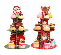 Portacupcake Natalizio | 2 Pezzi Alzata Per Cupcake A 3 Livelli - Vassoio A Torre Per Dolci - Per Matrimonio Vacanza Festa Dolci Pasticceria Biscotti Ciambelle Caramelle Snack Festa Raduno