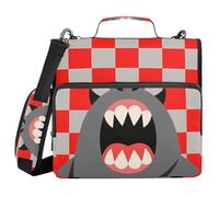 Portadocumenti a scacchi rosso e grigio, 3,8 cm, 3 anelli, con cerniera, con tracolla, portfolio portatile per ufficio e scuola